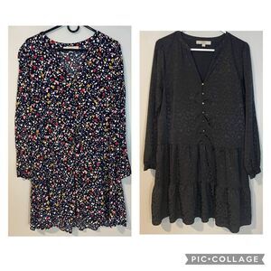 LOFT Lot Of 2 Heart Print Tiered Swing Dresses Sz M Long Sleeve Womens teacher